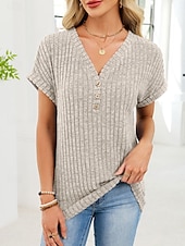 cheap Plain tee-Women's T Shirt Tee Top Solid Color Fashion Stylish Classic Short Sleeve V Neck Regular Tops Daily Going out Weekend Blue Purple Green Khaki Summer Spring