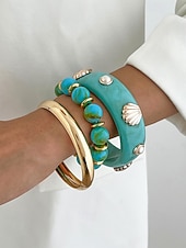 abordables Accesorios de vacaciones-Conjunto de pulsera de aleación acrílica para mujer, brazalete de moda multicolor y joyería apilable con cuentas, accesorios de muñeca estilo bohemio informal para vacaciones, viajes a la playa, uso diario y ocasiones de ocio.