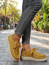 abordables Femmes-Chaussures rouges décontractées à lacets pour femmes - mocassins plats souples et antidérapants, chaussures confortables au quotidien pour Noël, le shopping et les voyages