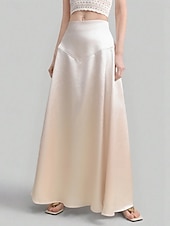 billiga Formella kjolar-Dam Satinkjolar Mode Blank Maxi Hög midja Kjolar Slät Microelastisk Fest Cocktailfest Aprikos Vår Polyester