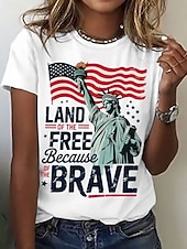  Giorno dell'Indipendenza Maglietta Patriottica da Donna Stampa Grafica Bandiera Lettera Stile Classico Casual Manica Corta Collo Rotondo Regular Tops Giornaliero Blu Nero Bianco Estate Primavera