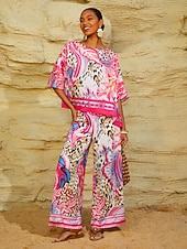 levne košile, topy a halenky-Hedvábný saténový top s růžovým paisley vzorem od Blush&amp;Beast