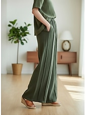 お買い得  プレミアムリネンコレクション-女性用 コットンリネンパンツ 生意気 チノパン サマーパンツ 旅行度假风 ストリートファッション カジュアル 全長 ミディアムウエスト 純色 弾性ウエストバンド 快適 マイクロエラスティック 日常 アウトドア ストリート ライスホワイト ブラック グリーン 春 秋 ルーズフィット