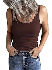 voordelige Gewone Tank-Dames Blouse Effen Actief Casual Mouwloos Vierkante hals Normale tops Dagelijks Feestdagen Uitgaan blauw Zwart Wit Wijn Rood Zomer Lente