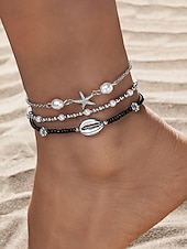 levne Dámský náramek-Dámské vícebarevné bohémské náramky na kotník z pryskyřice a slitiny, perleťový a mušlový design, ideální na dovolenou, běžné nošení.