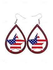 tanie Akcesoria-Amerykański 250. Jubileusz Kwiatowe Drewniane Kolczyki w Kształcie Łzy z Flagą USA lekkie Patriotyczne Biżuteria z Długimi Kolczykami dostępne w wielu stylach Casual Boho Styl na co dzień
