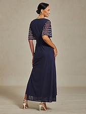 halpa Yksinkertainen mekko-Naisten Maksimekko Kotelomekko Tyylikäs Yhtenäinen väri Lyhythihainen V kaula-aukko Laivaston sininen