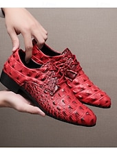 abordables Chaussures Derby-Chaussures à lacets pour homme en similicuir rouge imprimé crocodile, un design tendance pour les occasions spéciales et les mariages.