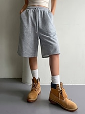 cheap Bermuda Shorts-Women's Bermuda shorts Capri shorts Chinos Shorts Vacation Fashion Streetwear Knee Length High Waist Plain Drawstring Pocket Elastic Waist Comfort Breathability Comfortable Micro-elastic Stretchy