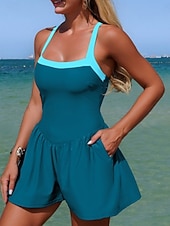 abordables Robes de bain-Femmes Maillots de Bain Une Pièce Robe de Bain Maillot de bain Contrôle du ventre Taille haute Mince Dos nu Vacances Tenues de plage Couleur Unie Col Halter Sans manches Maillots de bain