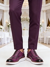 baratos Tênis de Vestir-Tênis masculino de couro legítimo cor bordô, elegantes sapatos para noivo e padrinhos.
