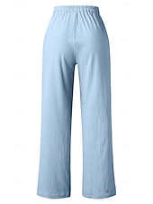 cheap Wide Leg &amp; High Waisted-Women's Wide Leg Trousers Casual Pants Vacation Fashion Streetwear Full Length High Waist Plain Pocket Elastic Waist Comfortable Breathable Inelastic Daily Vacation Street Light Gray Dark Grey Black