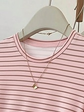 preiswerte Streifen- und geometrisches T-Shirt-Damen T Shirt T-Shirt Druck Gestreift Mode Stilvoll Klassisch Kurzarm Rundhalsausschnitt Normale Oberteile Täglich Ausgehen Wochenende Blau Rosa Sommer Frühling