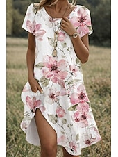 economico Abito Floreale-Per donna Mini Abito Vestito Estivo Vestito T-Shirt Abito a trapezio Abito aderente e svasato Vacanza Casual All'aperto Spiaggia Feste Vestibilità regolare Floreale Grafico Manica Corta Scollo a V