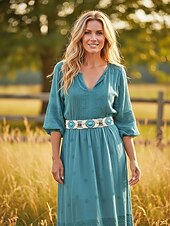 halpa Naisten vyö-Naisten boheemi vahanurmivyö turkooseilla kivikoristeilla, säädettävä punottu vyö, monivärinen vintage-tyylinen asuste naisille, täydellinen jokapäiväiseen käyttöön, lomalle, rannalle ja lomakohteeseen