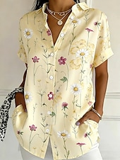 Χαμηλού Κόστους Λουλουδάτες μπλούζες-Γυναικεία Πουκάμισο Κουμπιά Στάμπα Φλοράλ Γραφική Βίντατζ Στυλάτο Μοντέρνα Κοντομάνικο Κολάρο Πουκαμίσου Κανονικά μπλουζάκια Καθημερινά Θαλασσί Κίτρινο Ανθισμένο Ροζ Βυσσινί Πράσινο του τριφυλλιού