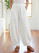 billiga Premium Linnekollektion-Dam Byxor av linne i bomull Kinesiska Sommarbyxor underbyxor Semester Streetwear Grundläggande Fullängd Medium Midja Slät Ficka Elastiskt midjeband Bekväm Komfort Microelastisk Dagligen Utomhus Gata