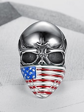  250. Jahrestag der Vereinigten Staaten Männer Edelstahl Totenkopf Ring amerikanisches Flaggen Design mehrfarbig ideal für den Unabhängigkeitstag lässige Alltagskleidung