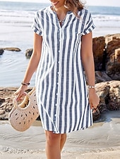 economico Abiti a Strisce e Geometrici-Per donna Mini Abito Abito a Tubino Vestito Estivo Abito Estivo Casual Quotidiano Vestibilità regolare A righe Manica Corta Scollo a V Blu Rosso Blu marino Grigio Estate