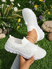 economico Sneakers da donna-scarpe da ginnastica slip-on da donna con strass rosa - tomaia in Flyknit traspirante, leggere &amp;scarpe sportive casual scintillanti per camminare, fare jogging, viaggiare, indossare ogni giorno
