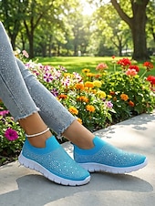 economico Sneakers da donna-scarpe da ginnastica slip-on da donna con strass rosa - tomaia in Flyknit traspirante, leggere &amp;scarpe sportive casual scintillanti per camminare, fare jogging, viaggiare, indossare ogni giorno