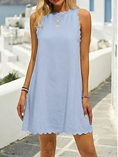halpa Witte Casual Jurken-Women's Mini Dress Sundress White Dress Cotton Linen Dress Basic Casual Daily Vacation Date Regular Fit Plain Sleeveless Crew Neck Blue Black White Pink Summer Spring
