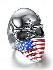  250. Jahrestag der Vereinigten Staaten Männer Edelstahl Totenkopf Ring amerikanisches Flaggen Design mehrfarbig ideal für den Unabhängigkeitstag lässige Alltagskleidung
