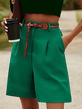 economico Fondi-Per donna Pantaloni effetto lino Chinos Shorts Pantaloncini Estivi Vacanza Moda Streetwear Corto Vita Alta Tinta unica Tasca Comodo Morbido Confortevole Micro-elastico All'aperto Streetwear Nero