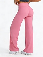preiswerte weites Bein und hohe Taille-Damen Hose Freizeithose Gerade Mode Streetwear Basic Volle Länge Hohe Taille Einfach Elastischer Bund Bequem Atmungsaktiv Dehnbar Täglich Fitnessstudio Yoga Schwarz Rosa Burgunderrot Marineblau