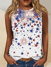  חולצת נשים פטריוטית ליום העצמאות טנק טופ עם גרפיקה של דגל וינטג' סגנון קלאסי בלי שרוולים צוואר עגול רגילה הדפס יומי כחול אדום קיץ אביב