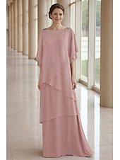 economico Lunghezza del pavimento-Linea ad A Lunghezza al pavimento Abito da invitata a nozze Abito Formale Abito a Strati Abito da cerimonia per signora Mezza Manica Scollo a Barca Elegante Formale Ospite di nozze Chiffon con Volant