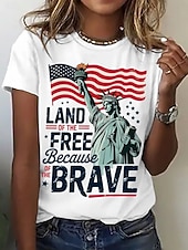  Giorno dell'Indipendenza T-Shirt Patriottica da Donna Stampa Grafica Bandiera Americana Vintage Elegante Classico Maniche Corte Collo Tondo Magliette Regolari Quotidiane Weekend Bianco-Blu Bianco