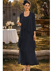 cheap Mom's Dress Sets-Sheath Column Ankle Length Wedding Guest Dress Mother of the Bride Dress Sleeveless V Neck Elegant Simple Wedding Guest Semi Formal Chiffon with Tier Solid Color