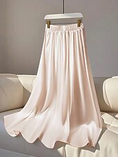 billiga Formella kjolar-Dam Satinkjolar Mode Blank Maxi Hög midja Kjolar Slät Microelastisk Fest Cocktailfest Aprikos Vår Polyester