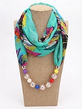 billiga Halsdukar för kvinnor-Damhalsband i bohemisk chiffong, mjuk polyesterhalsduk med blommönster och pärlhänge, lätt modeaccessoar för kvinnor, perfekt för vardagskläder, semester och resor.