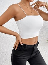 halpa Yksinkertainen säiliö-Naisten Hihaton Pusero Camisole Tank Top Tavallinen Tyylikäs Seksikäs Moderni Hihaton Nelikulmainen kaula-aukko Rajaa topit Päivittäin Pyhäpäivä Bile Musta Valkoinen Viini Rubiini Ruskea Kesä Kevät