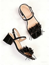 baratos Convidado do casamento-Sandálias mule femininas com salto bloco, modelo aberto na frente, perfeitas para convidadas de casamento, coquetéis e eventos noturnos.