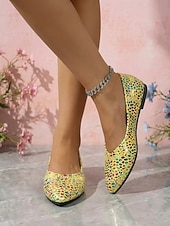 preiswerte Ballerinas für Damen-Gelbe Ballerinas mit Print für Damen – farbenfrohes Punktmuster, spitze Zehenpartie, bequemer Tragekomfort für jeden Tag, ideal für Freizeitaktivitäten, Brunch, Shoppingtouren und Reisen.