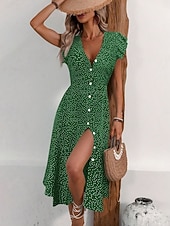 economico Abiti floreali-Per donna Abito Midi Abito a trapezio Vacanza Casual All'aperto Uscire Vestibilità aderente Floreale Grafico Manica Corta Scollo a V Nero Rosso Verde Estate Primavera