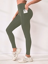 billiga Enkla Leggings-Women's Trousers Leggings Fashion Streetwear Basic Full Length High Waist Plain Pocket Elastic Waist Comfort High Elasticity Daily Gym Running Black Burgundy Navy Blue Military Green Spring Fall