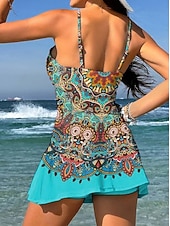 abordables Tankinis-Mujer Bañadores Una pieza Falda Traje de baño Punto Elegante Vacaciones Graphic Geométrico Escote en Pico Sin Mangas Trajes de baño