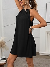 abordables Vestido blanco-Mujer Mini vestido Vestido informal Vestido de verano Elegante Moda Moderno Exterior Vacaciones Noche Ajuste regular Plano Sin Mangas Cuello halter Negro Blanco Verde Claro Rosa Verano Primavera