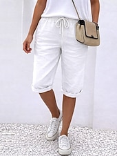 voordelige Bodems-Dames Katoenen linnen shorts Capri broeken Vrijetijdsbroek Zomer korte broeken Vakantie Basic Knielengte Medium Taille Effen Comfortabel Inelastisch Donker Grijs Zwart Wit Oranje Zomer Lente