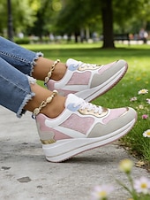 ieftine Adidași de Damă-Teniși roz cu platformă pentru femei - pantofi sport casual cu talpă amortizată, pantofi sport la modă cu șireturi pentru femei, pentru purtare zilnică, plimbări, călătorii, cumpărături și activități casual în aer liber