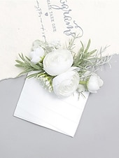preiswerte Hochzeit ACC-Einstecktuch für Herren, Kunstblume aus Polyester, weiß und rosa, praktisches Design, ideal für Hochzeiten und festliche Anlässe