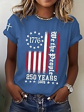  T-shirt Femme Patriote Journée de l'Indépendance Anniversaire Américain Imprimé Graphique Drapeau Drapeau Américain Élégant Classique Décontracté À Manches Courtes Encolure Ronde Hauts Quotidiens