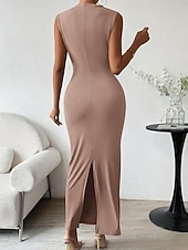 preiswerte Einfaches Kleid-Damen Maxikleid Abschlussballkleid Partykleid Freizeitkleid Cocktailkleid Elegant Mode Modern Outdoor Abendgesellschaft Party Normale Passform Einfach Ärmellos Hoher Ausschnitt Schwarz Burgunderrot