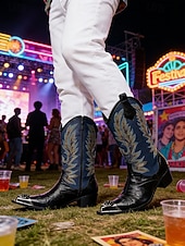 voordelige Heren-Echte leren cowboylaarzen voor heren met een opvallend bloemenpatroon, stijlvolle westernlaarzen voor een muziekfestival.