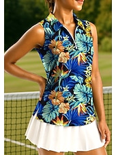 ieftine Cămașă pentru femei-Pentru femei Plante Tropical Floral Botanic Tops Tricou sport Tricou POLO Cămașă de tenis Fără manșon Fermoar UPF50+ Rezistent la UV Înaltă Elasticitate Confortabil la umezeală Respirabil Tenis