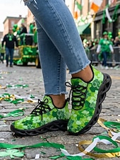  Damskor med shamrockmönster och St. Patrick's Day-motiv - Lätta, andningsbara snörskor för parader, festivaler, resor och promenader &aktiv fritidskläder